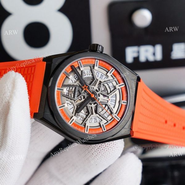 Swiss Grade Zenith Defy Classic Skeleton Dial Orange Rubber Strap High End Replica Watch Swiss Grade Zenith Defy Classic Skeleton Dial Orange Rubber Strap High End Replica Watch