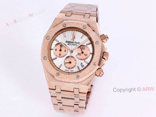 New Audemars Piguet Frosted Gold Royal Oak Rose Gold Watch 41mm Silver Dial with Stop Function High Copy New Audemars Piguet Frosted Gold Royal Oak Rose Gold Watch 41mm Silver Dial with Stop Function High Copy