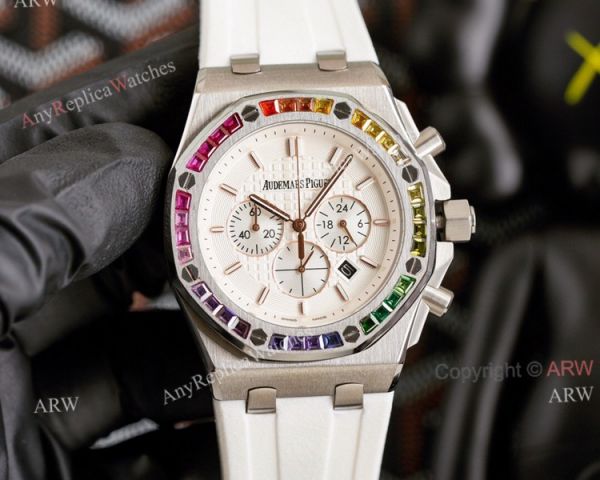 Copy Audemars Piguet Royal Oak Rose Gold 42mm Rainbow Bezel Watch White Dial Copy Audemars Piguet Royal Oak Rose Gold 42mm Rainbow Bezel Watch White Dial