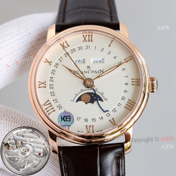 V2 New Upgraded Replica Blancpain Moon Phase Rose Gold Watch Blue Dial Blue Leather Strap V2 New Upgraded Replica Blancpain Moon Phase Rose Gold Watch Blue Dial Blue Leather Strap