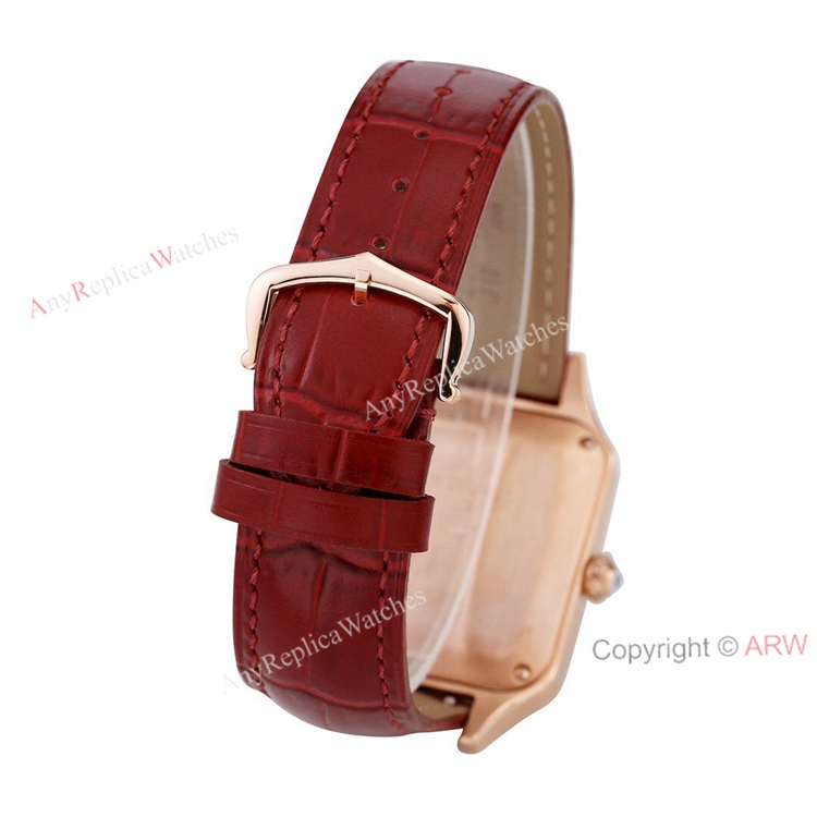 New Faux Cartier Santos-Dumont Rose Gold Couple Watch With Diamonds Bezel Brown Leather Band New Faux Cartier Santos-Dumont Rose Gold Couple Watch With Diamonds Bezel Brown Leather Band