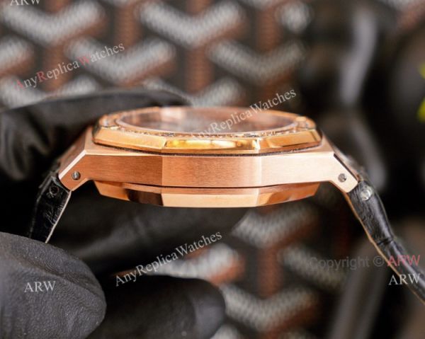 High End Replica Audemars Piguet Royal Oak Rose Gold Grey Dial Automatic Watch With Diamonds Black Leather Strap High End Replica Audemars Piguet Royal Oak Rose Gold Grey Dial Automatic Watch With Diamonds Black Leather Strap