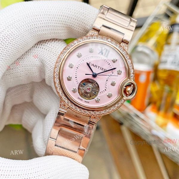 Replica Ladies Cartier Ballon Bleu 36mm With Diamonds Tourbillon Watch Pink Face Replica Ladies Cartier Ballon Bleu 36mm With Diamonds Tourbillon Watch Pink Face