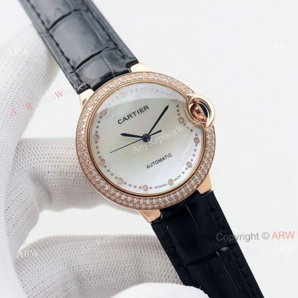 Swiss Quality Replica Cartier Ballon Bleu 36mm Rose Gold Diamond Bezel White Mop Dial Automatic Watch Swiss Quality Replica Cartier Ballon Bleu 36mm Rose Gold Diamond Bezel White Mop Dial Automatic Watch