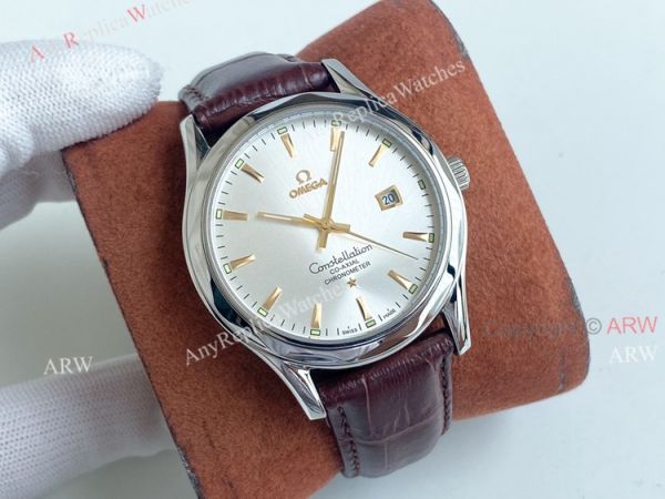 Copy Omega Constellation Green Dial Stainless Steel Brown Leather Strap Men Watch Copy Omega Constellation Green Dial Stainless Steel Brown Leather Strap Men Watch