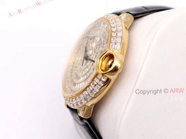 Gold Cartier Ballon Bleu 42mm Full Diamonds Knockoff Watch Gold Cartier Ballon Bleu 42mm Full Diamonds Knockoff Watch
