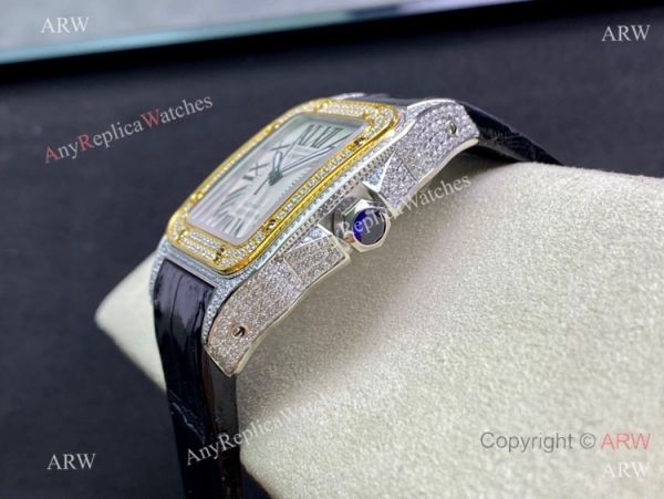 Swiss Quality Iced Out Cartier Santos De Watch Two Tone Sapphire Crystal Swiss Quality Iced Out Cartier Santos De Watch Two Tone Sapphire Crystal