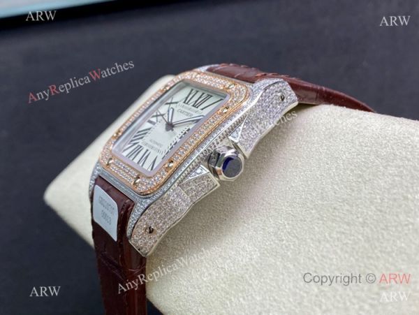 Swiss Quality Iced Out Cartier Santos de Watch Two Tone Rose Gold Sapphire Crystal Swiss Quality Iced Out Cartier Santos de Watch Two Tone Rose Gold Sapphire Crystal