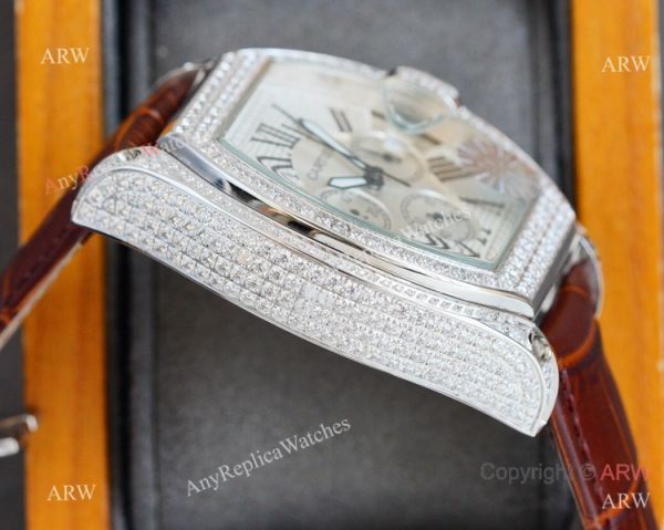 Iced Out Cartier Roadster Replica Watch White Chronograph Dial Men Watch Iced Out Cartier Roadster Replica Watch White Chronograph Dial Men Watch