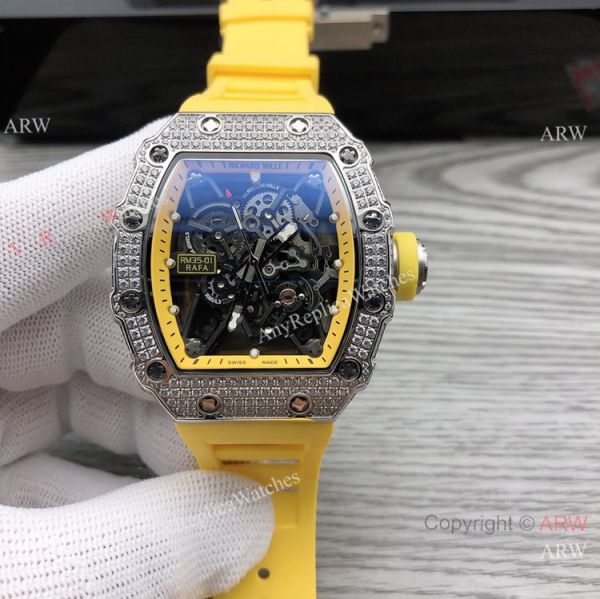 Swiss Quality Richard Mille RM35-01 Rafael Nadal Watch Diamond Case Red Rubber Strap Swiss Quality Richard Mille RM35-01 Rafael Nadal Watch Diamond Case Red Rubber Strap