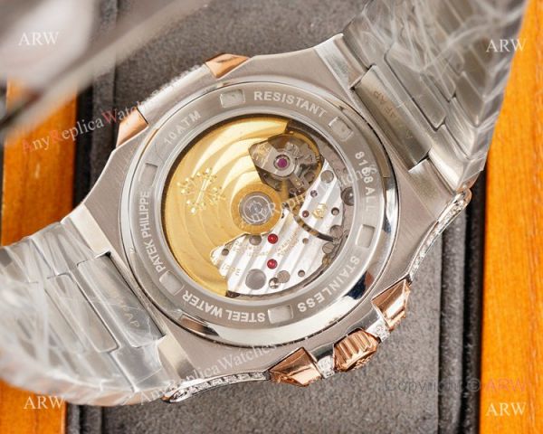 Swiss Grade Patek Philippe Nautilus 40mm Watch 9015 Ultra-thin Full Diamond Dial 2-Tone Rose Gold Swiss Grade Patek Philippe Nautilus 40mm Watch 9015 Ultra-thin Full Diamond Dial 2-Tone Rose Gold