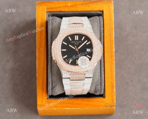 Swiss Replica Iced Out Patek Philippe Nautilus 9015 Ultra-thin Watch 2-Tone Rose Gold Chocolate Dial 40mm Swiss Replica Iced Out Patek Philippe Nautilus 9015 Ultra-thin Watch 2-Tone Rose Gold Chocolate Dial 40mm