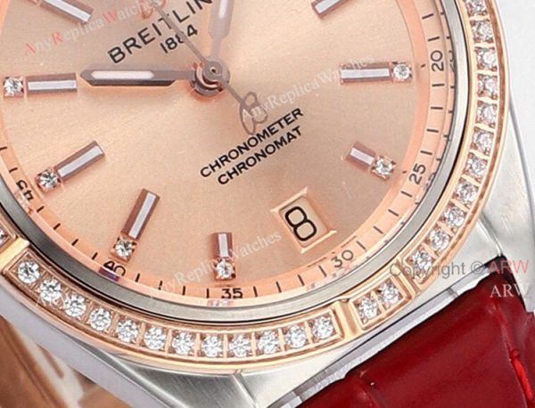 2021 Copy Breitling Chronomat 36 Rose Gold Watch With Red Leather Strap 2021 Copy Breitling Chronomat 36 Rose Gold Watch With Red Leather Strap