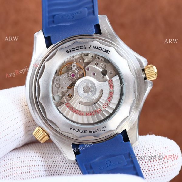 Swiss Quality Copy Omega Seamaster 300m Citizen Watch Two Tone Rose Gold Blue Rubber Strap Swiss Quality Copy Omega Seamaster 300m Citizen Watch Two Tone Rose Gold Blue Rubber Strap