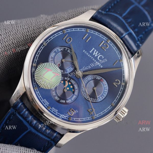 IWC Portuguese Moonphase 42MM Blue Face Arabic Leather Strap Watch IWC Portuguese Moonphase 42MM Blue Face Arabic Leather Strap Watch