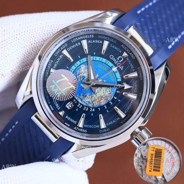 Swiss Quality Omega Aqua Terra Worldtimer Blue Rubber Watch Swiss Quality Omega Aqua Terra Worldtimer Blue Rubber Watch