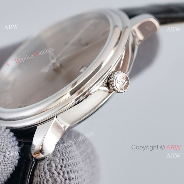 Fake Blancpain Villeret Gray Face 40MM Watch With Roman Markers Leather Band Fake Blancpain Villeret Gray Face 40MM Watch With Roman Markers Leather Band