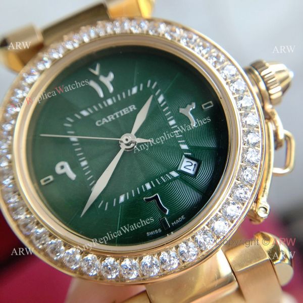 Replica Cartier Pasha Diamond Bezel Deep Green Dial Gold Watch With Arabic Markers Replica Cartier Pasha Diamond Bezel Deep Green Dial Gold Watch With Arabic Markers