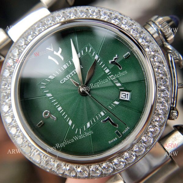 New Replica Cartier Pasha Diamond Bezel Deep Green Dial 316L SS Watch With Arabic Markers New Replica Cartier Pasha Diamond Bezel Deep Green Dial 316L SS Watch With Arabic Markers