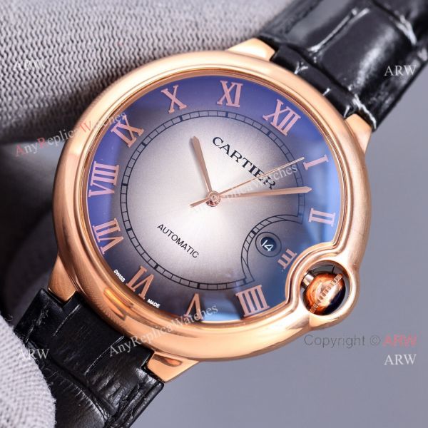 Copy Balloon Blue Cartier Gradient Face Gold Case 42MM Watch Leather Strap Copy Balloon Blue Cartier Gradient Face Gold Case 42MM Watch Leather Strap