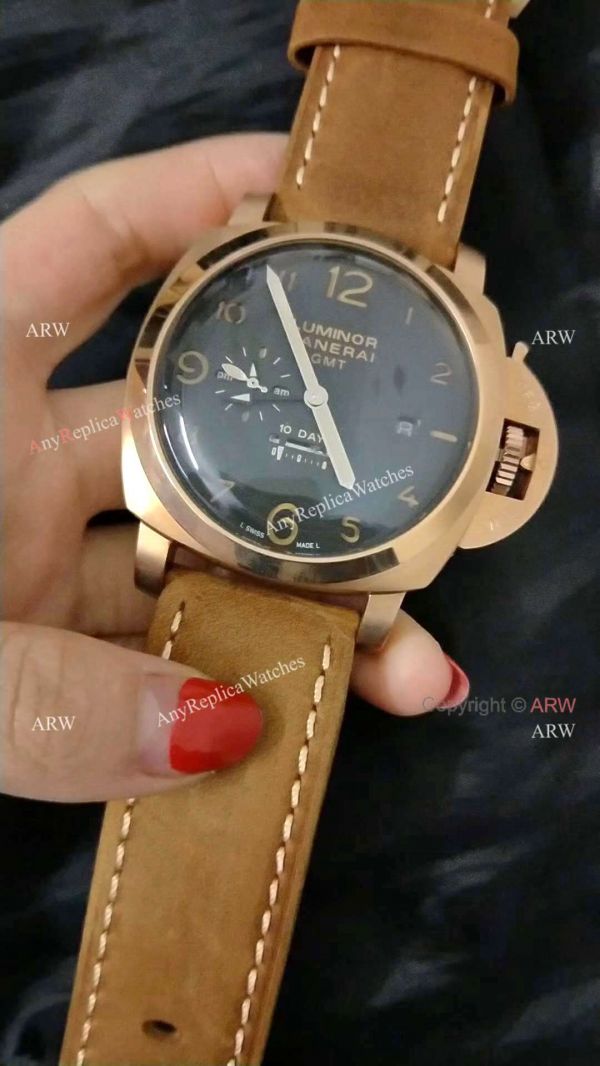 PANERAI LUMINOR 10 DAYS GMT REPLICA WATCH ROSE GOLD BLACK DIAL PANERAI LUMINOR 10 DAYS GMT REPLICA WATCH ROSE GOLD BLACK DIAL