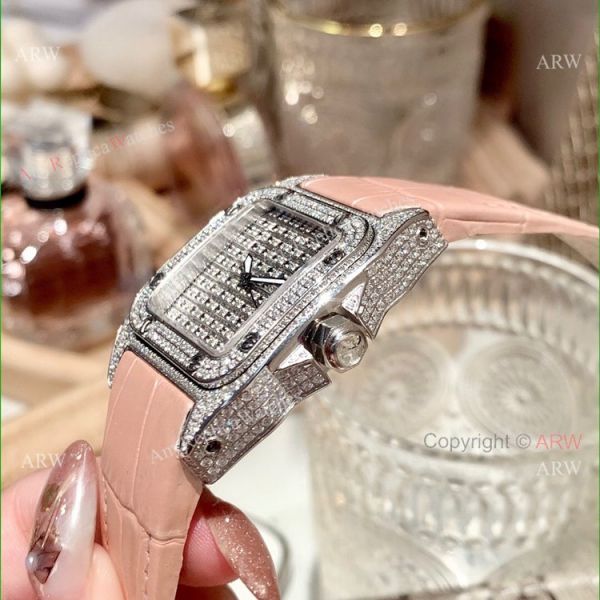 36mm Ladies Cartier Santos 100th Anniversary Full Diamonds Watch Swiss Replica 36mm Ladies Cartier Santos 100th Anniversary Full Diamonds Watch Swiss Replica
