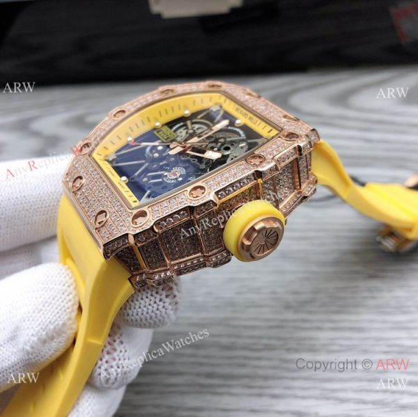 Swiss Quality Richard Mille RM35-01 Rafael Nadal Watch Rose Gold Diamond Yellow Rubber Strap Swiss Quality Richard Mille RM35-01 Rafael Nadal Watch Rose Gold Diamond Yellow Rubber Strap