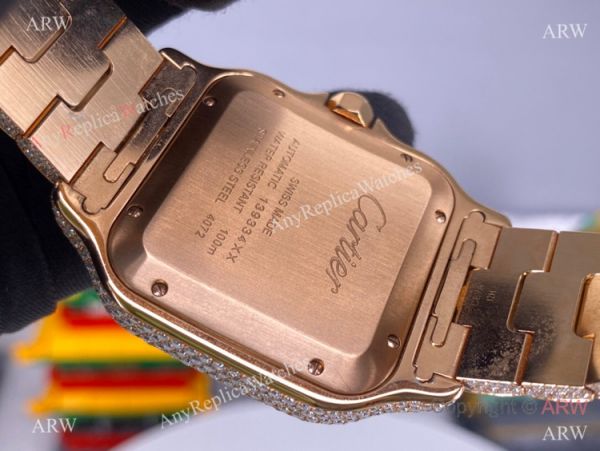 BV Factory Cartier Santos de Watch Iced Out Rose Gold Case BV Factory Cartier Santos de Watch Iced Out Rose Gold Case