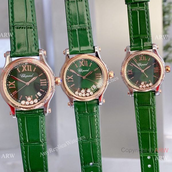 Copy Chopard Happy Sport Quartz Watch Rose Gold Olive Green Face Copy Chopard Happy Sport Quartz Watch Rose Gold Olive Green Face