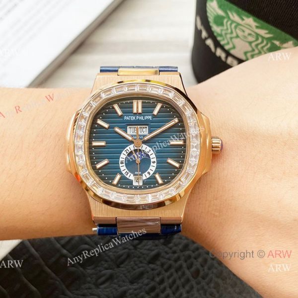 Clone Patek Philippe Annual Calendar Nautilus Watch Brown Leather Strap Diamond Bezel Clone Patek Philippe Annual Calendar Nautilus Watch Brown Leather Strap Diamond Bezel