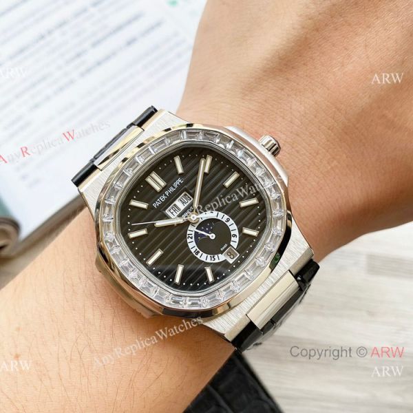 Clone Patek Philippe Annual Calendar Nautilus Watch Gray Dial Diamond Bezel Clone Patek Philippe Annual Calendar Nautilus Watch Gray Dial Diamond Bezel