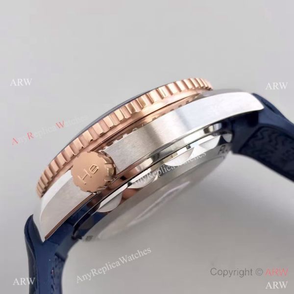 (OM)New Copy Swiss Omega Seamaster 9900 Watch Rose Gold Blue Leather (OM)New Copy Swiss Omega Seamaster 9900 Watch Rose Gold Blue Leather