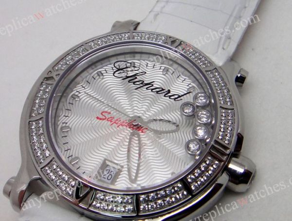 Swiss Quality Happy Sport Chopard Ladies Watch / White Leather / Diamond Watch Swiss Quality Happy Sport Chopard Ladies Watch / White Leather / Diamond Watch