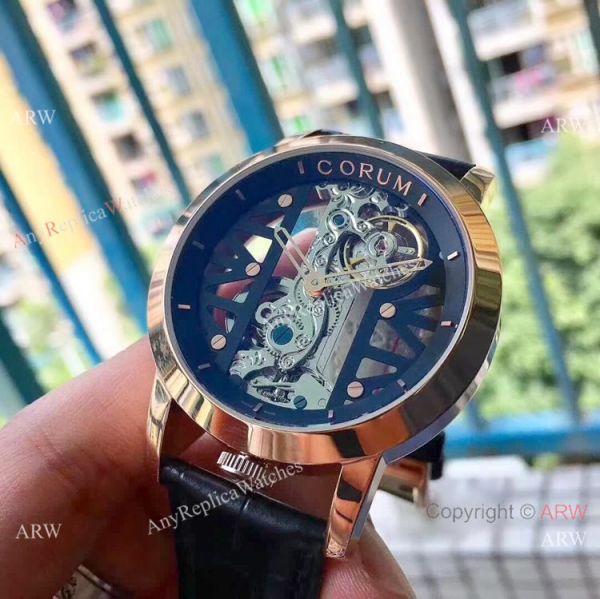 Corum Skeleton Golden Bridge Rose Gold Black Leather Strap Watch Corum Skeleton Golden Bridge Rose Gold Black Leather Strap Watch
