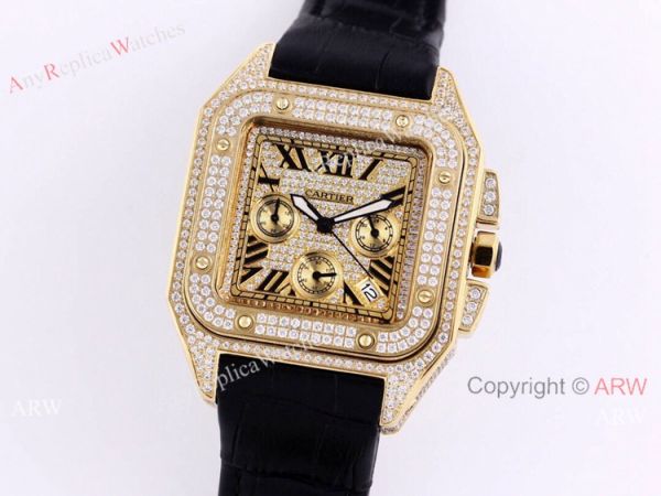 Knockoff Cartier Santos De Chronograph Iced Out Watch 45mm Men Knockoff Cartier Santos De Chronograph Iced Out Watch 45mm Men
