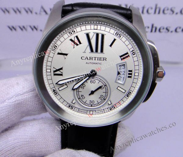 Cartier Calibre Divers Watch: SS White Dial Black Leather Replica Watch Cartier Calibre Divers Watch: SS White Dial Black Leather Replica Watch