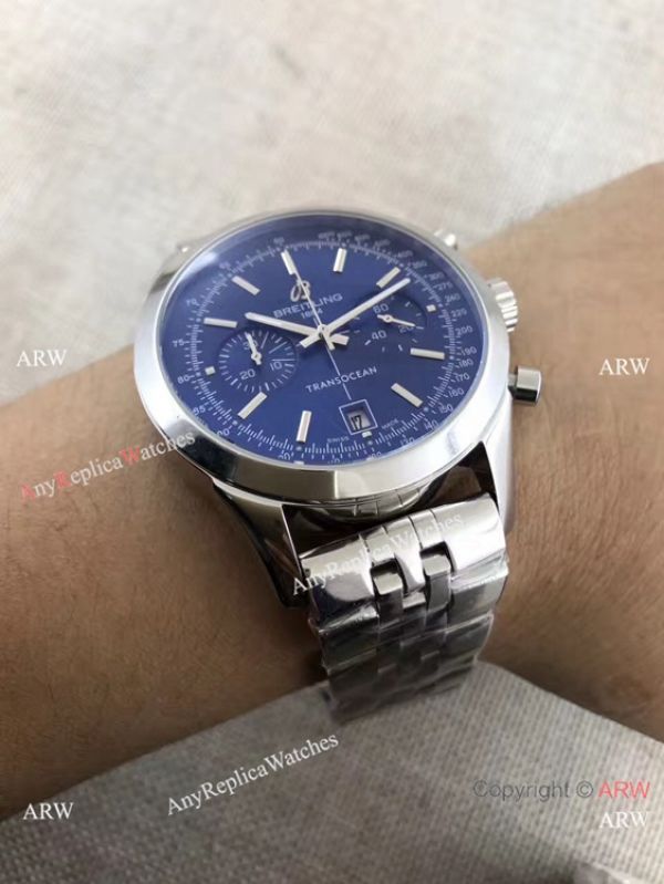 Breitling Transocean Blue Dial Chronograph Replica Watch Stainless Steel Breitling Transocean Blue Dial Chronograph Replica Watch Stainless Steel