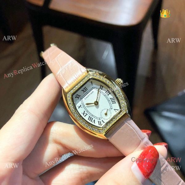 Low Price Cartier Rose Gold Gray Leather Band Ladies Watch 26mm Low Price Cartier Rose Gold Gray Leather Band Ladies Watch 26mm