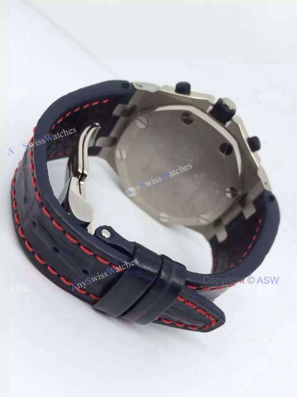 Swiss Audemars Piguet White &038; Blue Chronograph Black Leather Watch Swiss Audemars Piguet White &038; Blue Chronograph Black Leather Watch