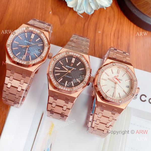Copy Audemars Piguet Royal Oak Black Dial Rose Gold Watches 37mm Women Copy Audemars Piguet Royal Oak Black Dial Rose Gold Watches 37mm Women