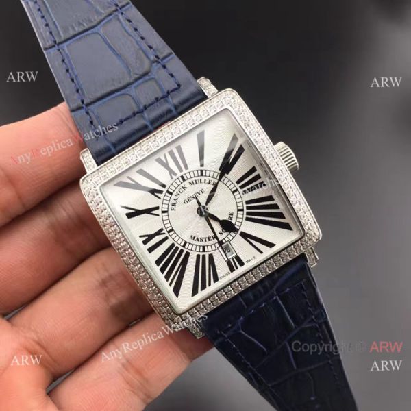Clone Franck Muller Master Square Blue Leather Diamond Bezel Watch Clone Franck Muller Master Square Blue Leather Diamond Bezel Watch