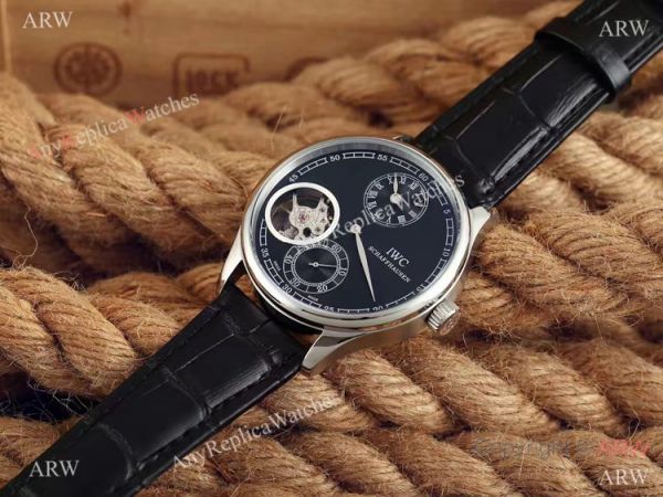 High Quality Replica IWC Tourbillon Portuguese SS Black Leather Watch High Quality Replica IWC Tourbillon Portuguese SS Black Leather Watch