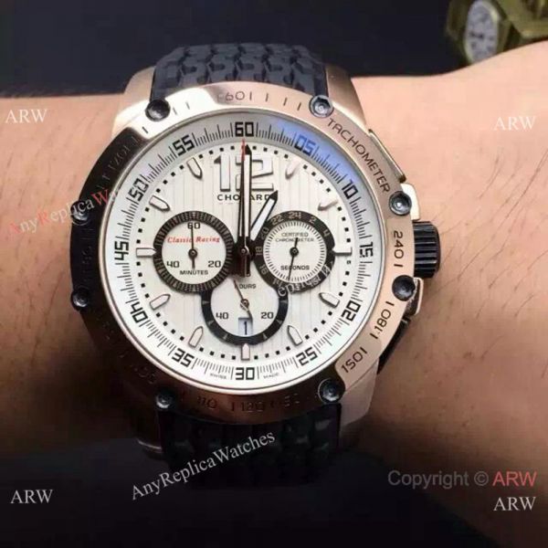 Replica Chopard Classic Racing Watch SS White Chronograph Black Rubber Bracelet Replica Chopard Classic Racing Watch SS White Chronograph Black Rubber Bracelet