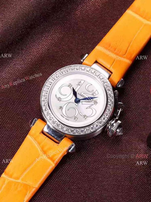 Replica Cartier Pasha SS Diamond Bezel Purple Strap Watch Ladies 28mm Replica Cartier Pasha SS Diamond Bezel Purple Strap Watch Ladies 28mm
