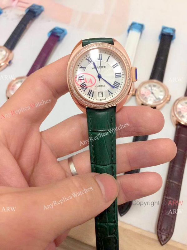 Fake Cle de Cartier Roman Dial Rose Gold Diamond watch Women Size Fake Cle de Cartier Roman Dial Rose Gold Diamond watch Women Size