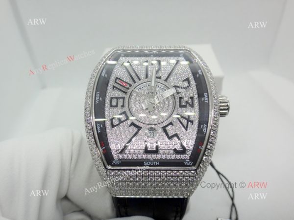 2019 Replica Franck Muller Vanguard Iced Out Full Diamond Watch Silver Case 2019 Replica Franck Muller Vanguard Iced Out Full Diamond Watch Silver Case