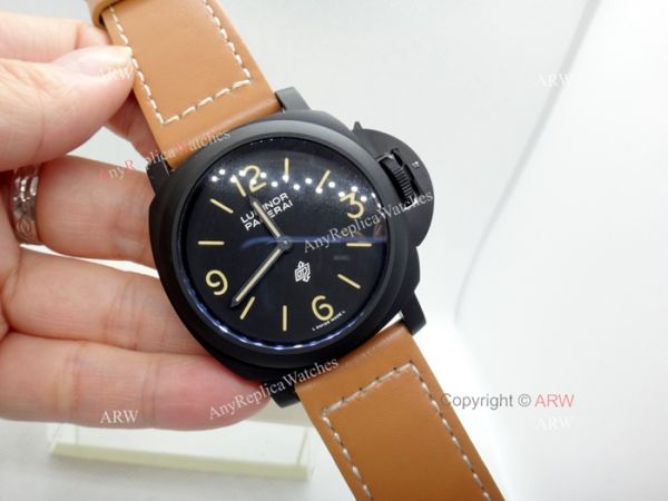 Replica Panerai Luminor Black Dial Brown Leather Strap Watch W Panerai Luminor Base Logo Replica Panerai Luminor Black Dial Brown Leather Strap Watch W Panerai Luminor Base Logo