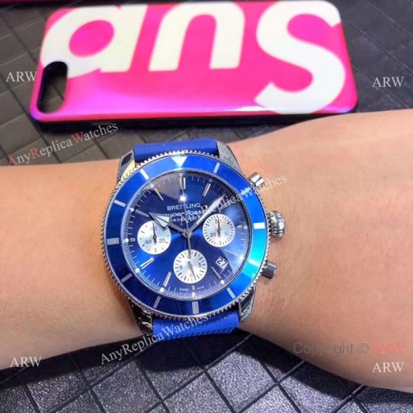 Breitling Superocean 43mm Watch SS Blue Dial Blue Rubber Strap Breitling Superocean 43mm Watch SS Blue Dial Blue Rubber Strap