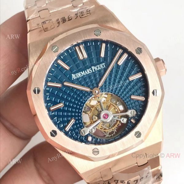 Swiss Replica Audemars Piguet Royal Oak Extra-Thin Tourbillon 2924 Watch Rose Gold Blue Dial Swiss Replica Audemars Piguet Royal Oak Extra-Thin Tourbillon 2924 Watch Rose Gold Blue Dial