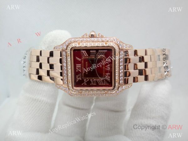Panthere De Cartier Replica Watches Rose Gold Dark Red Dial Panthere De Cartier Replica Watches Rose Gold Dark Red Dial